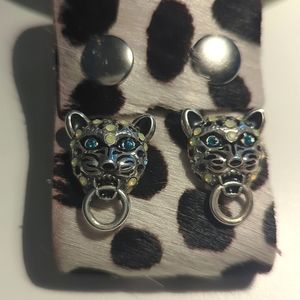 Betsey Johnson Tiger Doorknocker Crystal Stud Earrings